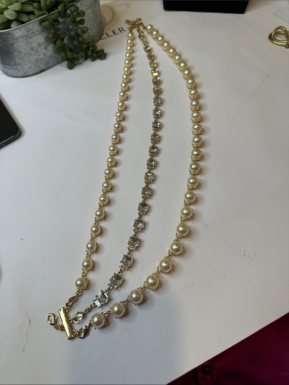 Gold-Tone Layered Pearl & Crystal Necklace - Picture 8 of 8